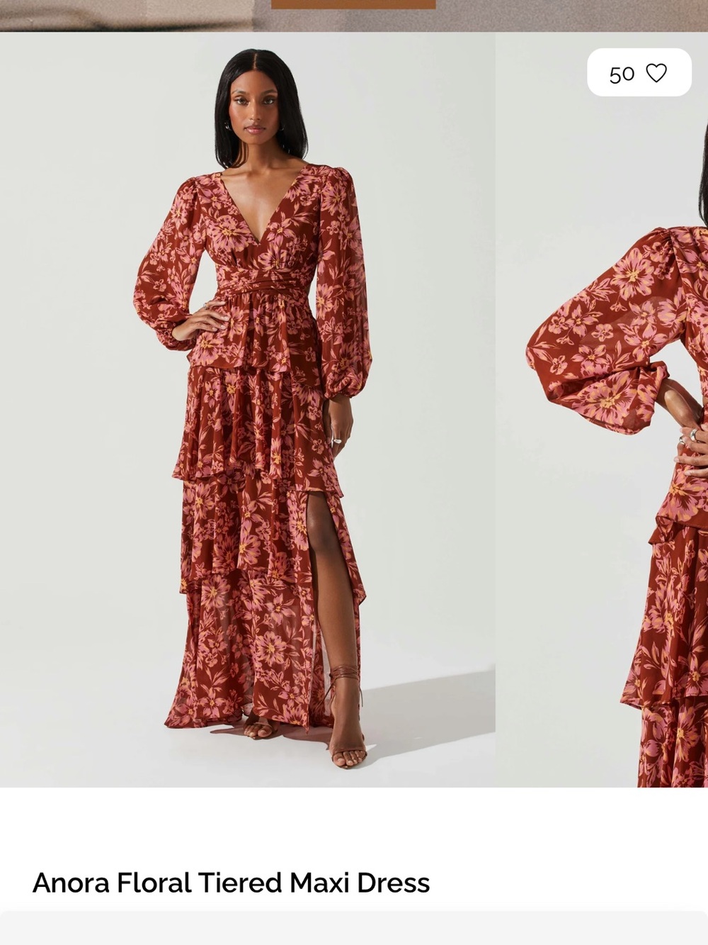 ASTR Anora Rust Floral V-Neck Tiered Maxi Dress MED